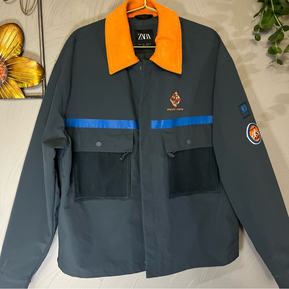 Zara Men's Dark Gray Jacket with Orange Collar - Picture 1 of 12